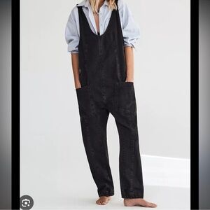 Free People Black High Roller Overalls